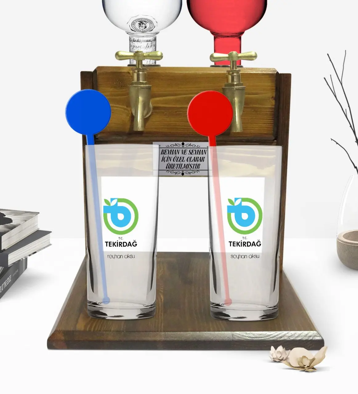 

Personalized Colorful Printed Tekirdağ Design Tourist Dual Vodka Cup and Double Tap Natural Wood Vodka Standı-1