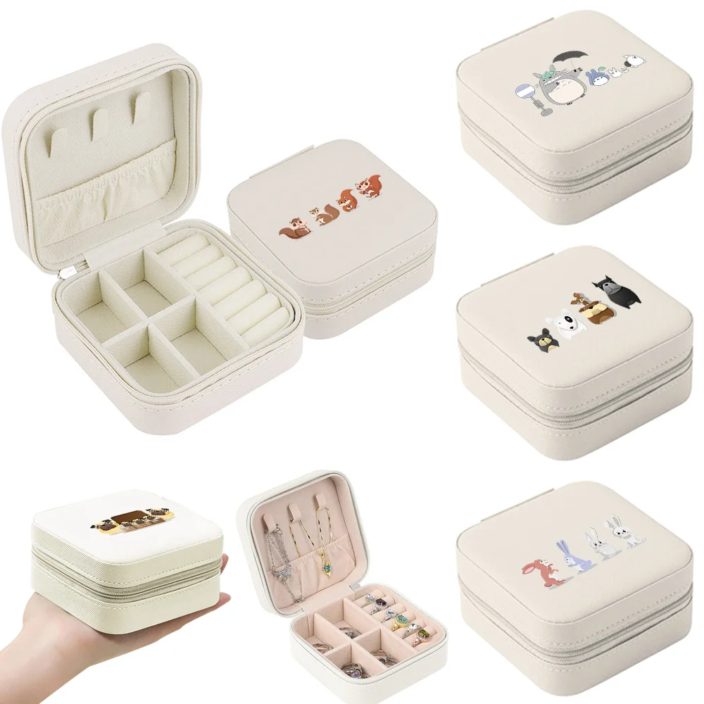 

Jewelry Storage Box Travel Portable Storage Organizer Jewelry Boxe Cartoon Print Earring Necklace Ring Jewelry Organizer Display
