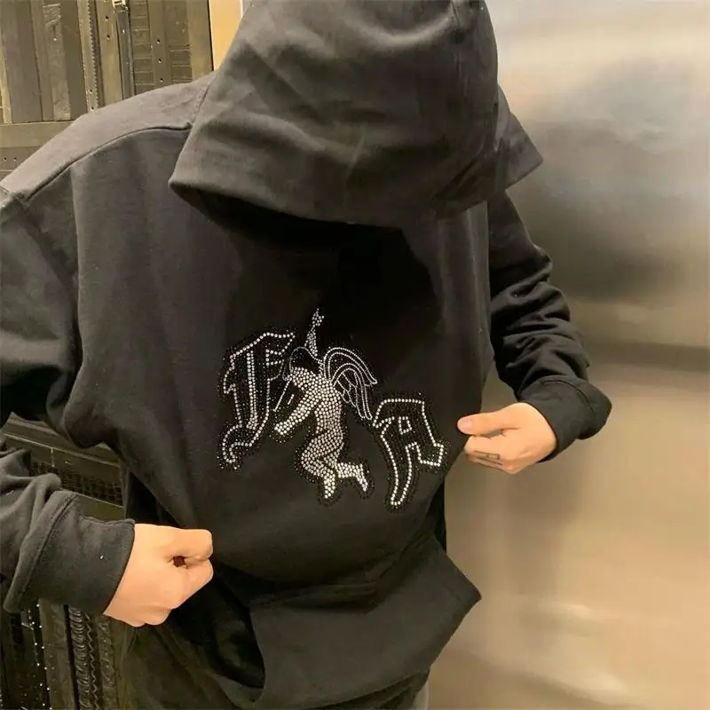 

y2k clothes men Grunge oversize Sweatshirt Women rhinestones star letter graphics angel emo Goth Streetwear Long Sleeve hoodie