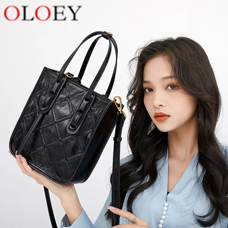 

OLOEY Luxury Brand Leather Women's Bag 2022 New Embroidered Thread Stitching Handbag Single Shoulder Messenger Bucket Bag Cc