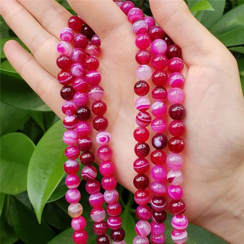 

Fashion Charms Jewelry Bead Loose Stone Spacer Red Stripe Agate Beads for Making Bracelet