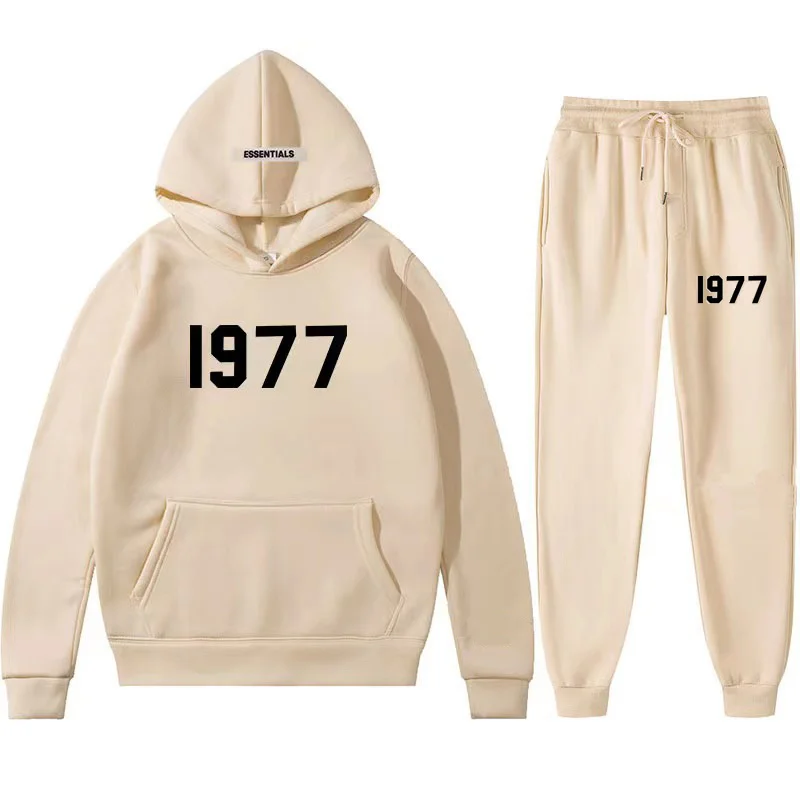 '1977' Hoodie Set Autumn Winter Brand Printed Men Essentials Tracksuit Women New Oversized Sports Suit Pant Sets Free Shipping