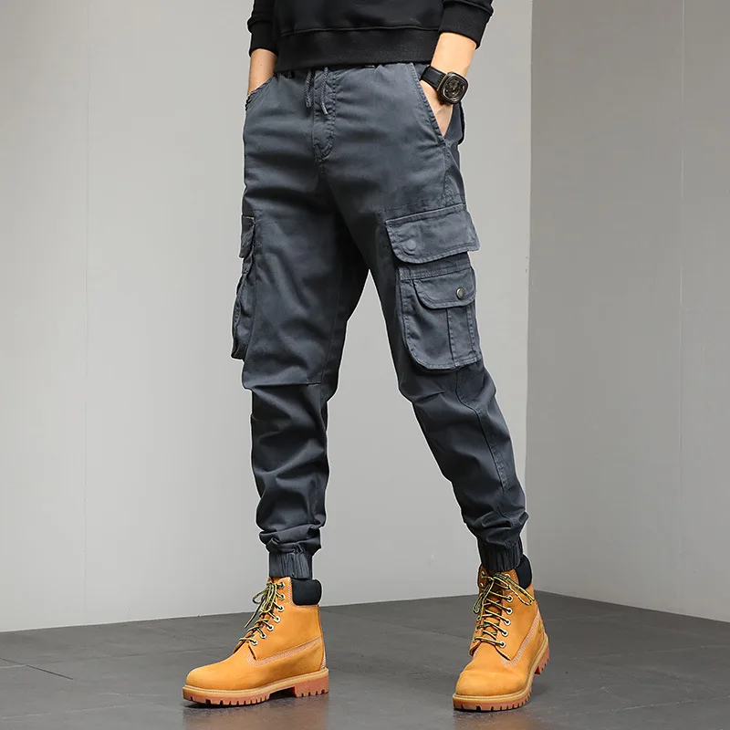 

2022 Four Seasons Men‘s Loose Multi-pocket Elastic Overalls Fashion Wide Leg Durable Color Harem Pants Комбинезон