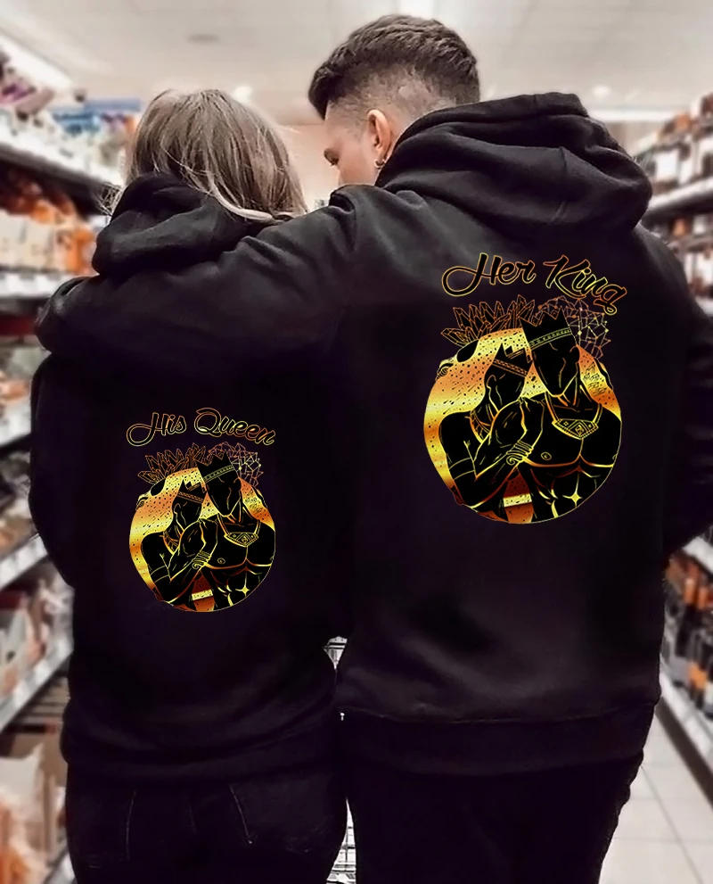 

King and Queen of The Stars Print Matching Couple Hoodie Couple Hoodies Women and Men Couple Clothes Long Sleeve Lovers Hoodie