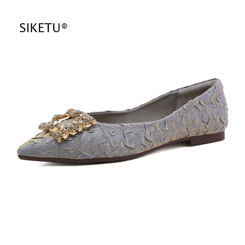 

2022 Newest Flat Shoes Rhinestone Decoration Shallow Square Toe Wild Soft Bottom Comfortable Peas PU Women's Shoes SIKETU Brand
