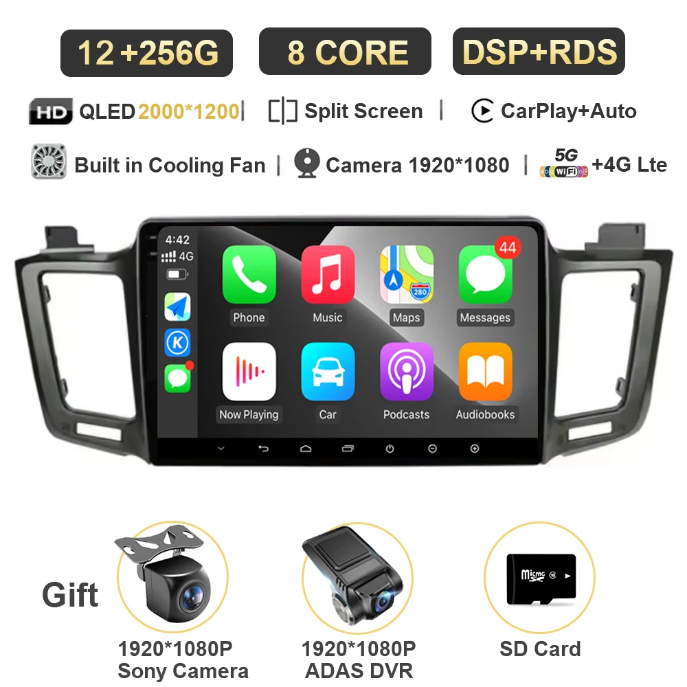 12G + 256G Android 15 Автомобильный радиоприемник для Toyota RAV4 RAV 4 2012 2015 2016 2019 Мультимедийный плеер 4G Carplay GPS Стерео головное устройство Авто