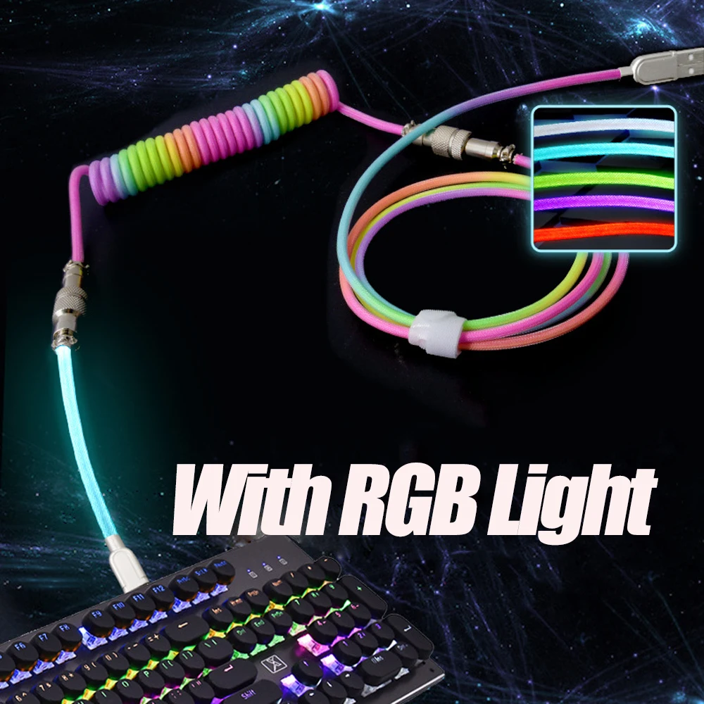 

RGB Keyboard Cable USB C for Mechanical Gaming Keyboard Double Sleeved Wire with Detachable Metal Aviator Connector Charging