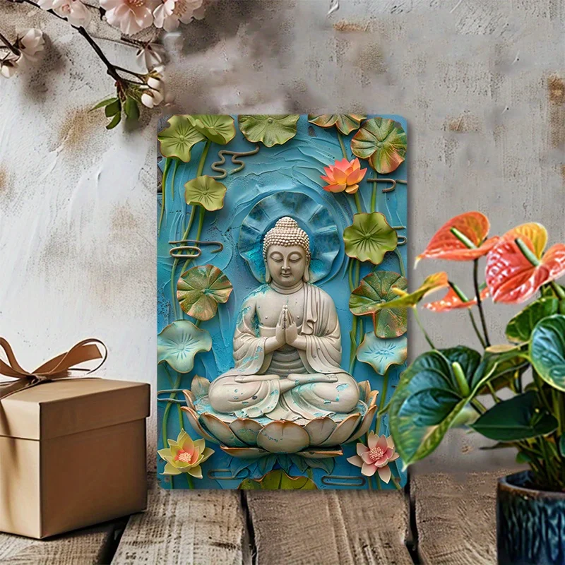 Медитация Будды среди цветов лотоса алюминиевые настенные рисунки | Винтажная
