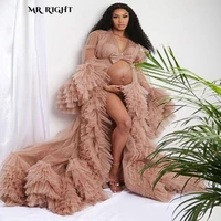 sexy photography maternity dress for woman 2022 sheer ruffled tiered tulle pregnant grown baby shower robes