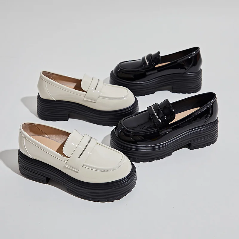 Loafers Shoes Women Platform 2023 Spring New Genuine Leather Women Shoes British Style Thick Bottom Fashion Slip-on Girl Shoes