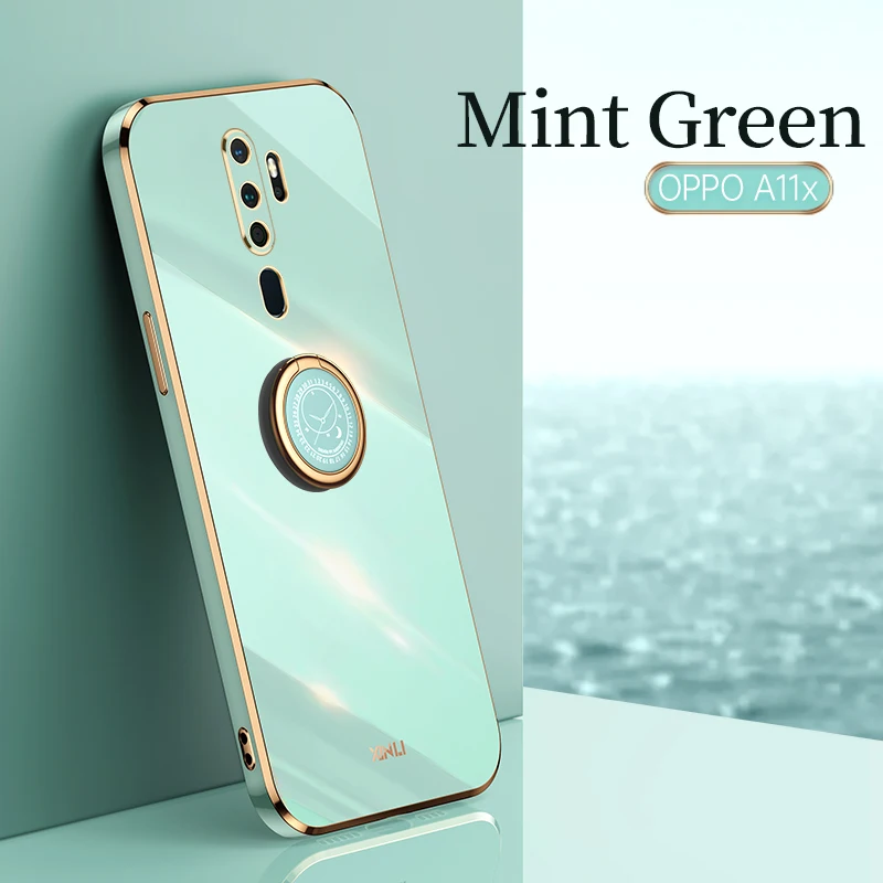 Plating Square Ring Holder Silicone Phone Case On For Oppo A11x a11x oppoa11x 2020 A11X Oppo phone case Luxury Stand Cover