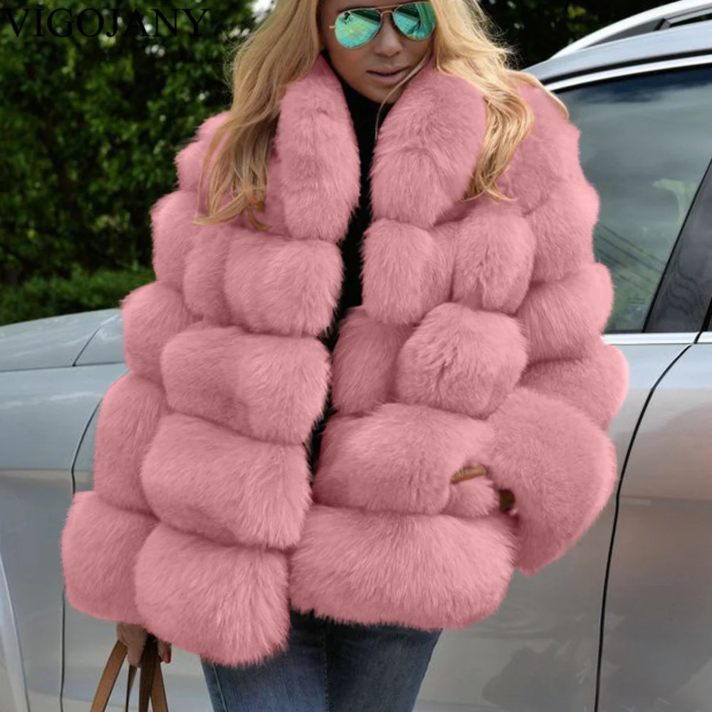 

VigoJany 2022 женское розовое укороченное меховое пальто Зимняя Повседневная однотонная куртка с воротником-стойкой из искусственного меха женс...