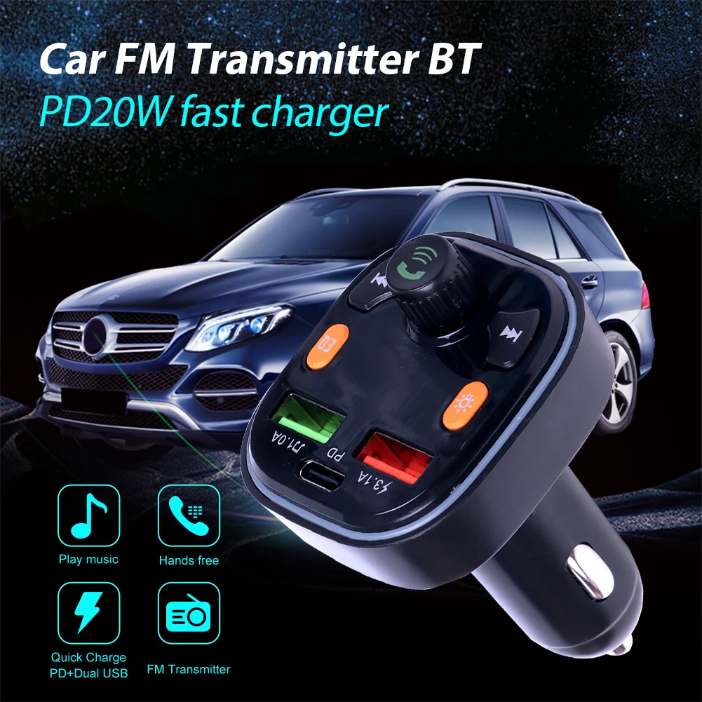 

Автомобильный громкой связи Bluetooth FM-передатчик MP3-плеер 20 Вт Быстрая зарядка светильник кой автомобильный комплект аудио приемник автомоби...