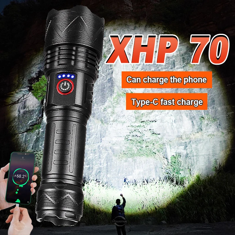

Powerful LED Flashlights XHP70 Super Bright 18650 Flashlight USB Rechargeable XHP50.2 Tactical Light 26650 Camping Torch Lantern