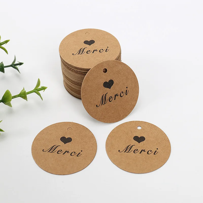 

50/100pcs 4cm Round Tags Merci Thank You Gift Bags Boxes Seal Label Small Paper Cards Tag Party Supplies Handmade Accessories