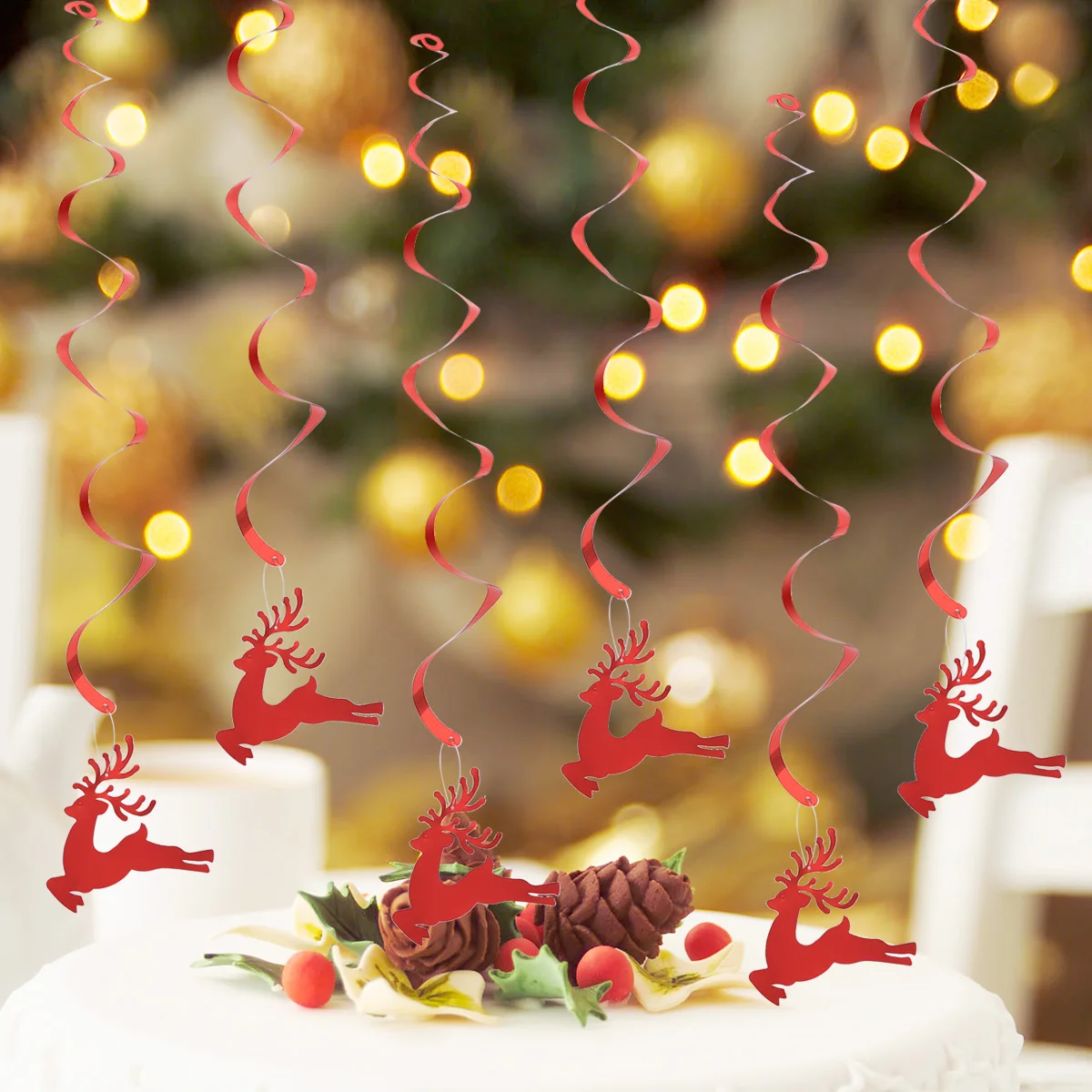 

6pcs Hanging Swirl Sequined Decorative Elk Christmas Spiral Ornaments for Birthday Christmas Wedding