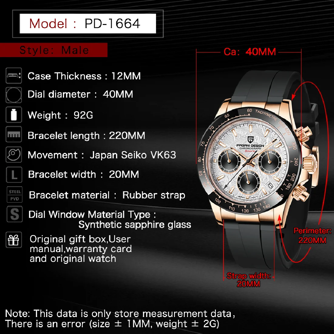 

PAGANI DESIGN New Men's Golden Stripe Rubber Quartz Watch Seiko VK63 Luxury 100m Waterproof Clock Relogio Masculino