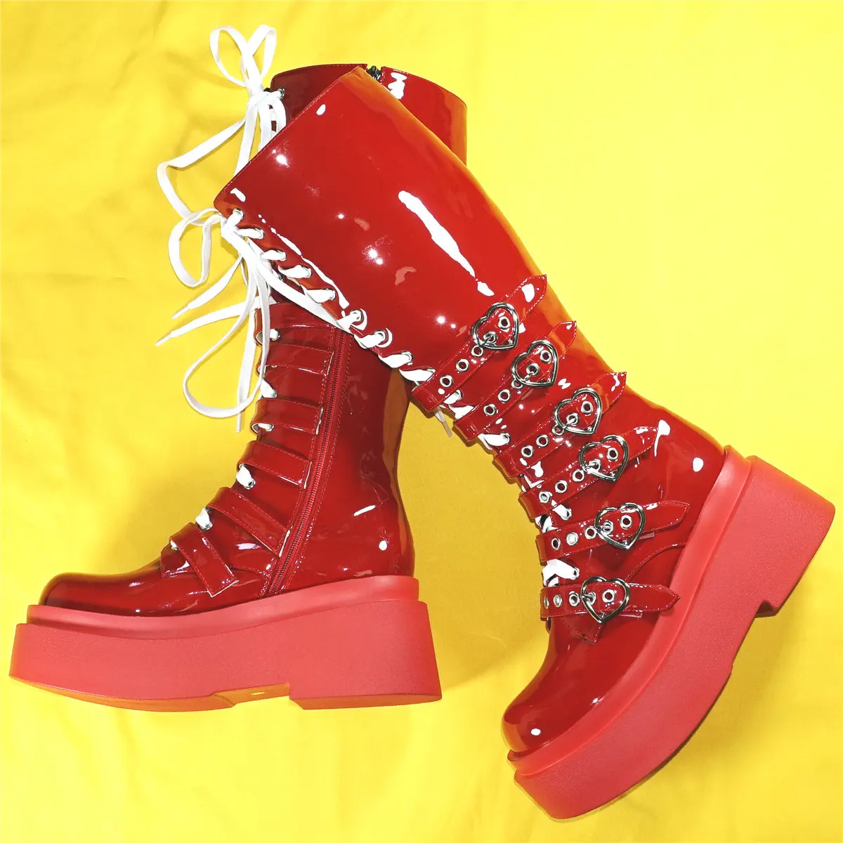 Thigh High Fashion Sneakers Women Patent Leather Wedges Knee High Snow Boots Female Winter Round Toe Platform Pumps Casual Shoes