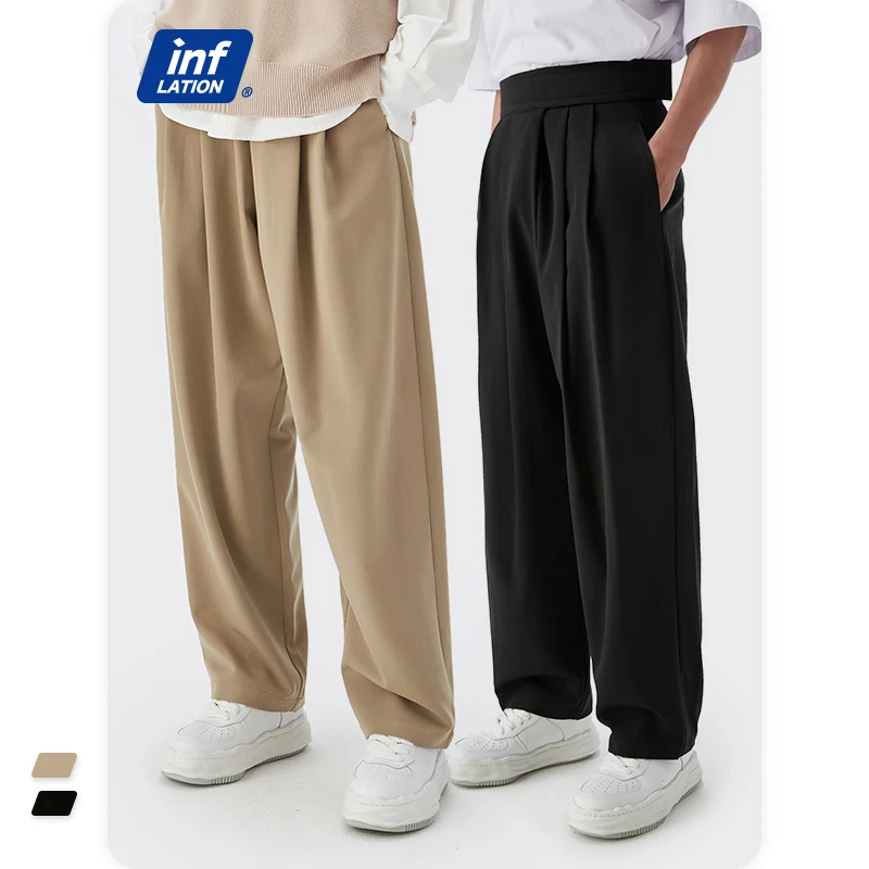 INFLATION Men's Casual Pants 2022 Fashion Straight Leg Suit Pants Men Black Dress Trousers Japanese Streetwear