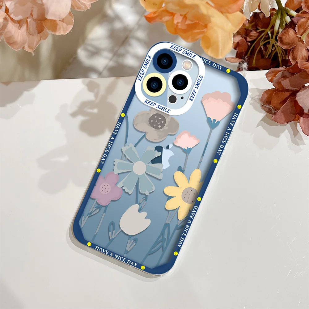 

Camera Protection Case for IPhone 11 12 13 Pro MAX Mini X XS XR SE2020 7 8 Plus Fundas Fashion Flower Cover Transparent Bumper