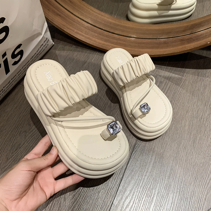 Women Leisure Chunky Platform Sandals Clip Toe High Heels New Gladiator Slippers Woman Fashion Trendy Summer Beach Flip Flop 7CM