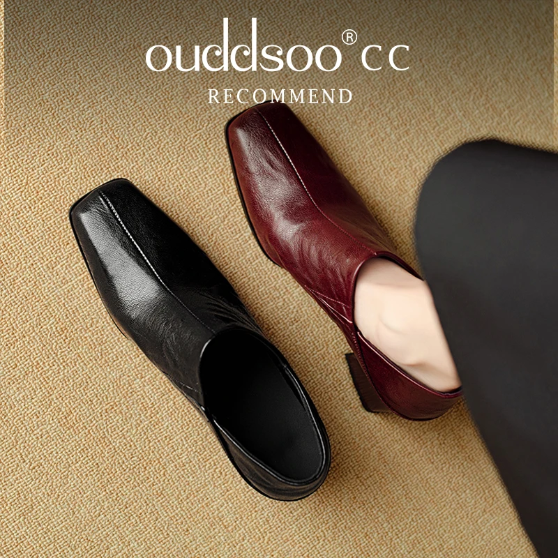 Ods Весенние лоферы из натуральной кожи Женская обувь Туфли на массивном каблуке с