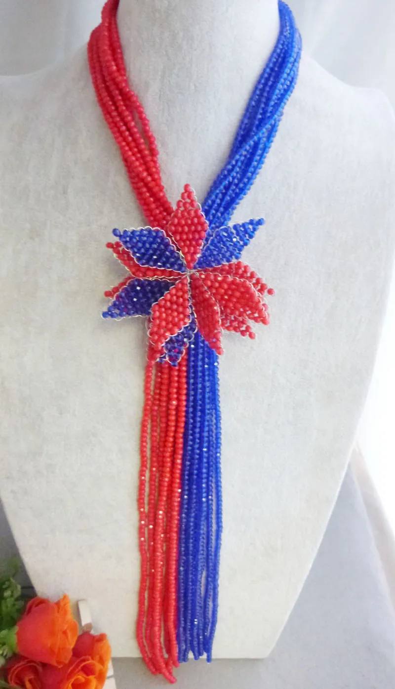 

Новое ожерелье с подвеской в виде цветка из Королевского синего/красного кристалла, свадебное ожерелье, модное ожерелье, бесплатная доставка