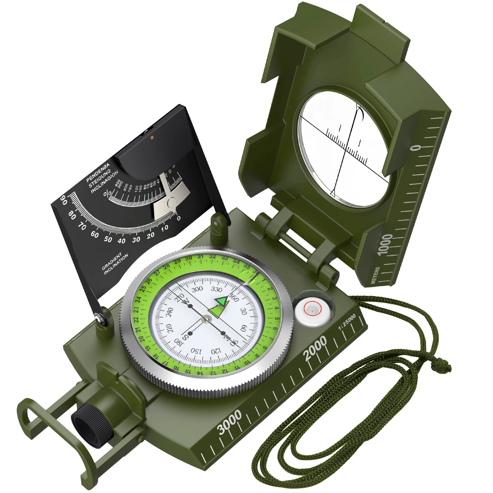 Professional Compass Metal Compass Sighting Clinometer Waterproof IP65 with Carry Bag for Camping Hunting Hiking Outdoor Tools