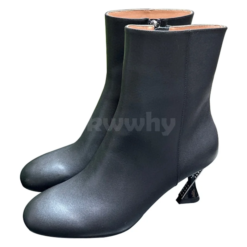 

Женские ботильоны из натуральной кожи, однотонные короткие сапоги на высоком каблуке, выразительная Элегантная Дамская обувь, Осень-зима
