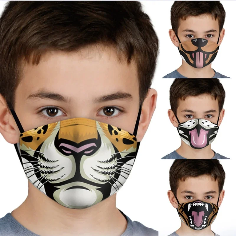 

Halloween Party Mask Cotton Washable Dustproof Kids Mouth Mask Funny Animal Print Lower Half Face Festive Gifts Party Supplies