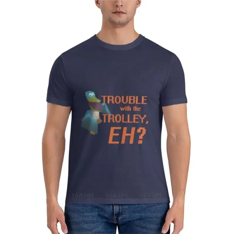 футболка черная мужская хлопковые топы Trouble With The Trolley Eh? Классическая мужские