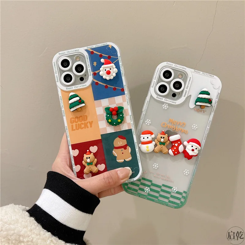 

Snowman Santa Claus Elk Socks Christmas Phone Case For iPhone 14 12 13 11 8 7 Pro MAX XR X XS Silicone Shockproof Bumper Cover