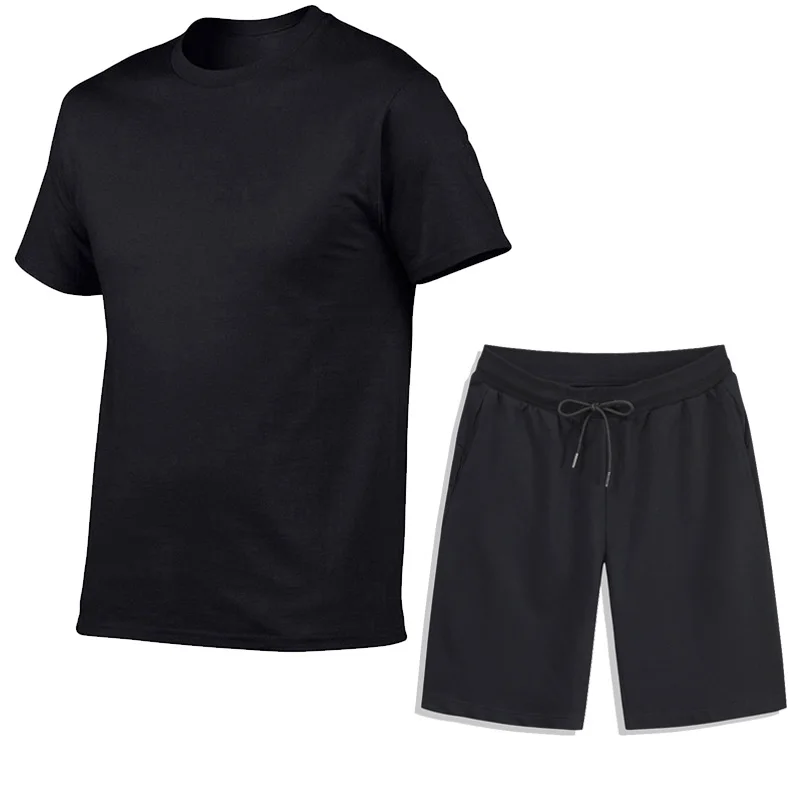 

Men's 100% Cotton Suit Casual Summer Track and Field Sportswear Two Piece T-Shirt + Elastic Waist Trousers Jogging Suit