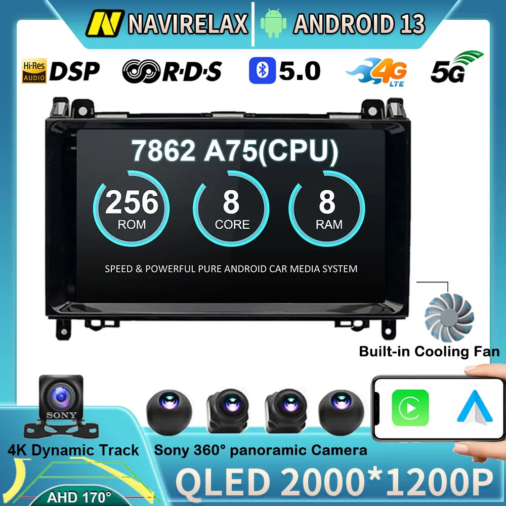 

Автомобильный радиоприемник Android 13 для Mercedes Benz B200 Sprinter W906 W639 AB Class W169 W245 Viano Vito, мультимедийный проигрыватель с GPS, камера BT 360