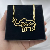 personalized fashion cute elephant custom necklace stainless steel name pendant for collier woman baby children jewelry gifts