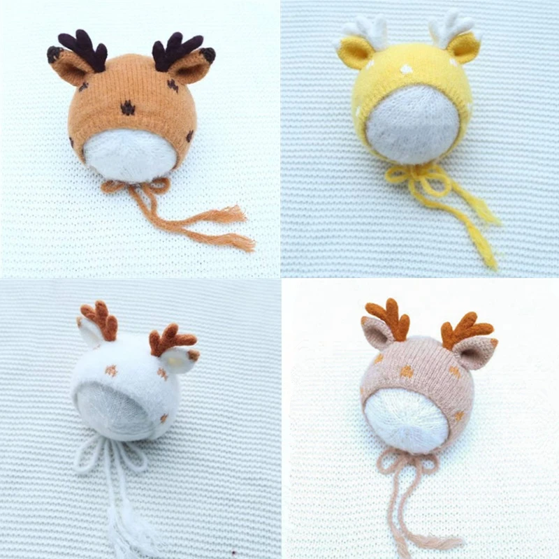 ❤️CYMMHCM Newborn Photography Props Accessories Deer Hat Baby Knit Caps Hats Studio Infant Photo Shoot Crochet Cap Fotografia