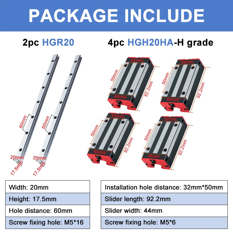 

Линейные направляющие HGR15/20 LHOHWP 1200-2500 мм + блоки HGH20CA HGW20CC