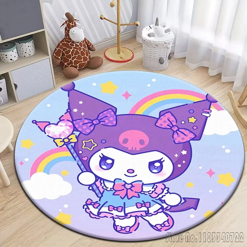 Sanrio Kuromi HD печатный круглый ковер с героями мультфильмов 120 см нескользящий