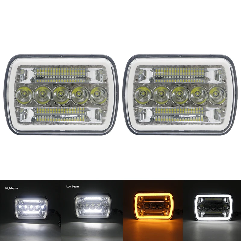 55 Вт 7x6 &quot 5x7&quot светодиодная фара гало DRL для 86-95 Jeep Wrangler YJ 84-01 Cherokee XJ Angel Eyes H4