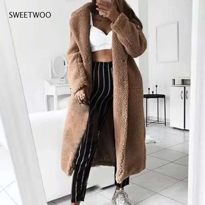 Women Autumn Winter Faux Fur Jackets Fashion Soft Plush Thick Women Jacket Coat Casual Loose Solid Color Long Teddy Coat Mujer