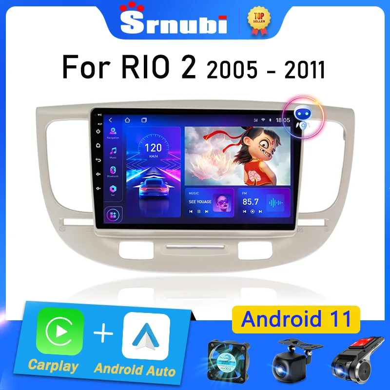 Srnubi Android 11 Car Radio for KIA RIO 2 RIO2 2005 - 2011 Multimedia Player 2 Din Carplay Stereo GPS MAP DVD DSP Head Unit 2din
