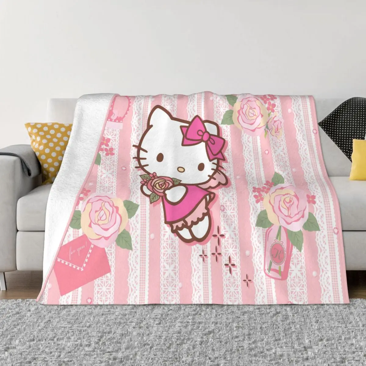 

Милое одеяло с милым розовым котом, фланелевые одеяла в стиле аниме, мягкое теплое одеяло манга для гостиной, дивана, домашний декор, подарок для детей