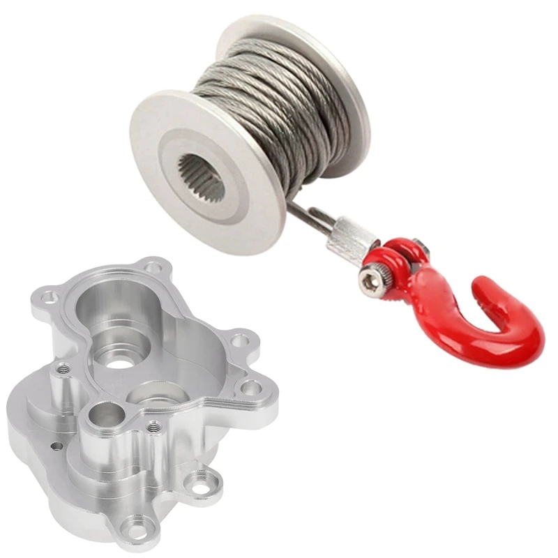 

2 Set RC Car Part: 1 Pcs GRC 25T Servo Winch Drum Steering Gear Winch & 1 Set Transmission Case Gearbox With Motor Mount