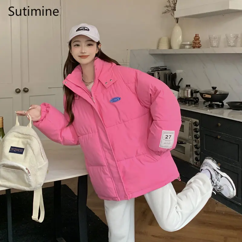 Candy Colored Cotton Padded Clothes Women's Short Loose Cotton Padded Clothes Thickened Office Lady Winter Coat for Women