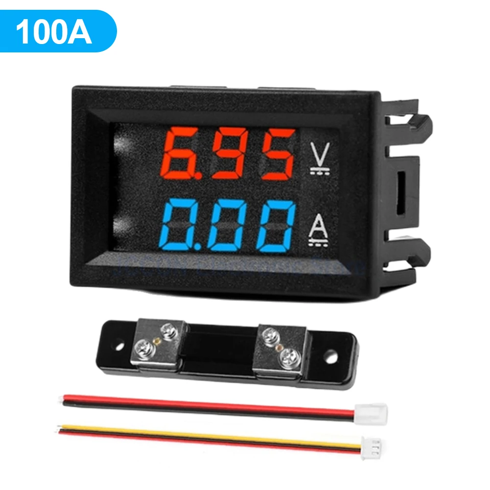 

DC0-100V Voltage Current Tester Digital Current Meter Tester Panel 50A/100A Dual LED Display 0.56inch for Motorcycle Car