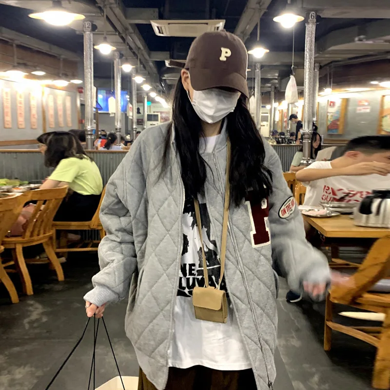 Winter Clothes Women New High Street Ringed Cotton Jacket Letter Vintage Coat Women's Fall Winter Padded Baseball Uniform