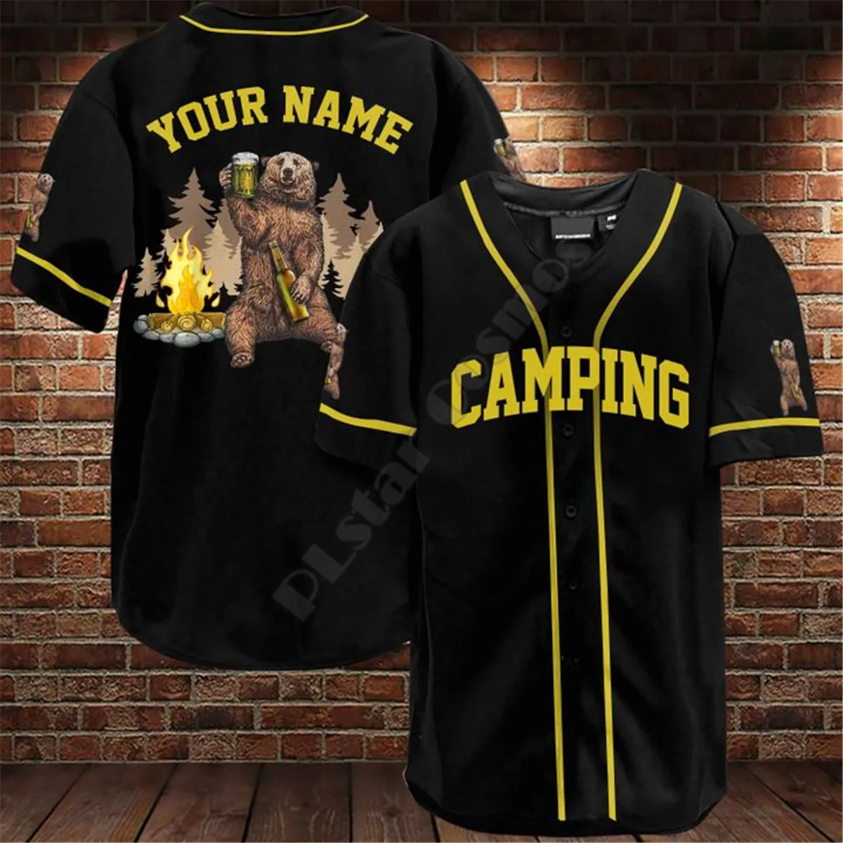 

Bear Camping custom name baseball jersey Baseball Shirt 3D All Over Printed Men's Shirt Casual Shirts hip hop Tops