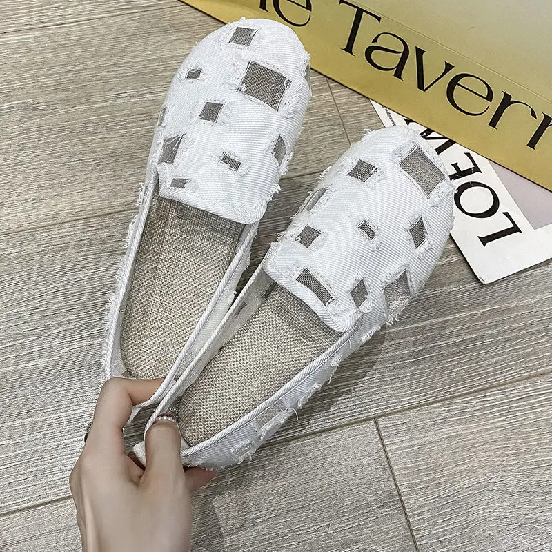 Недорогие дизайнерские балетки с дырками женские повседневные парусиновые