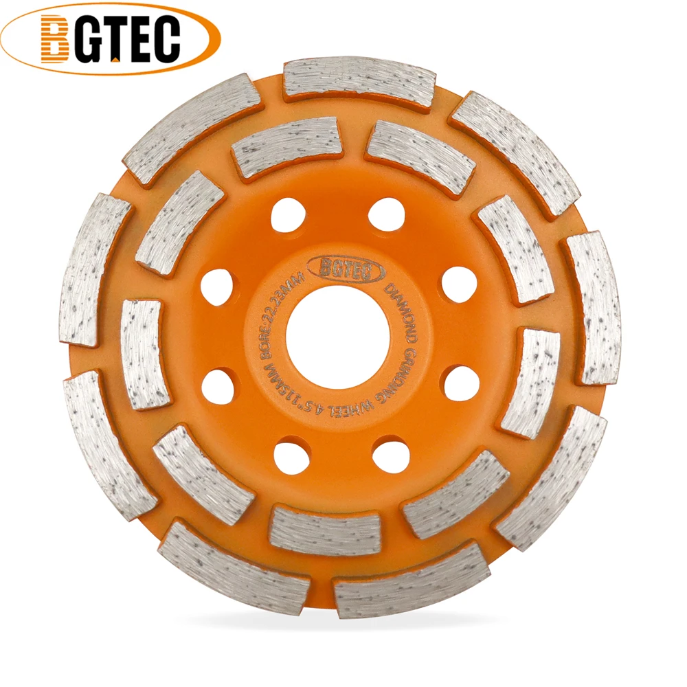 

BGTEC 1pc 4.5"/Dia115mm Hot Pressed Double Row Diamond Grinding Cup Wheels For Concrete Masonry Granite Milling Grinder Plate