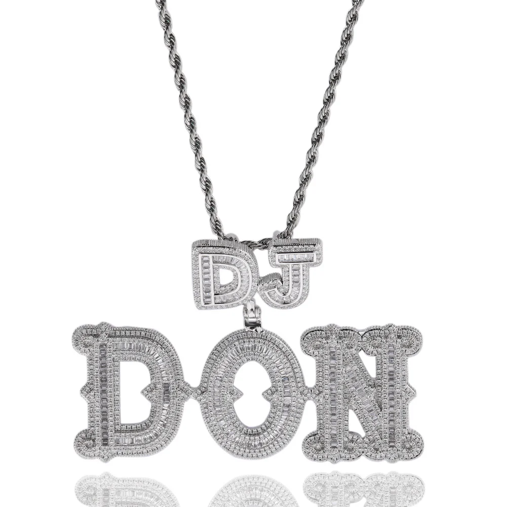Uwin Custom Double Layer Name Pendant For Women Baguette Cz Letters Necklaces Iced Out Cubic Zirconia Fashion Jewelry Gifts